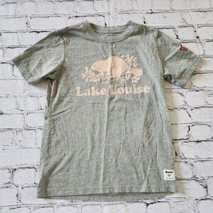 Roots Kids Lake Louise Canada Beaver Graphic T-Shirt Gray Size L 9-10 Years